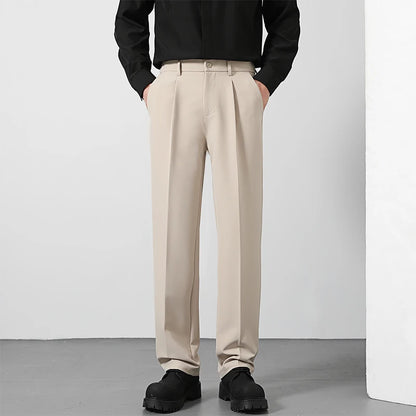 2025 Men's Loose Suit Pants Classic Straight Solid Color Drape Elastic
