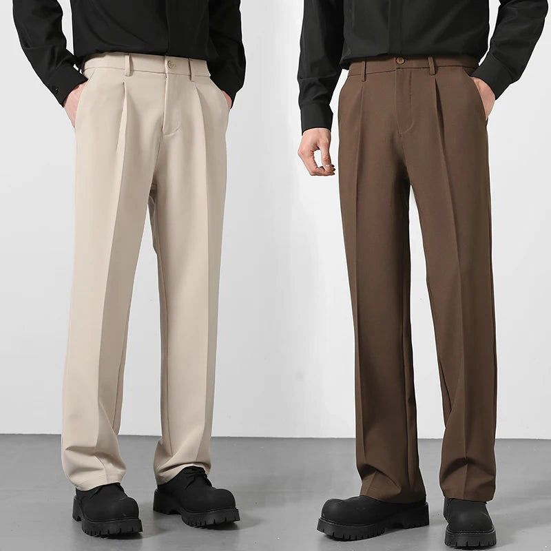 2025 Men's Loose Suit Pants Classic Straight Solid Color Drape Elastic