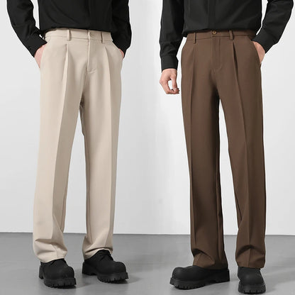 2025 Men's Loose Suit Pants Classic Straight Solid Color Drape Elastic