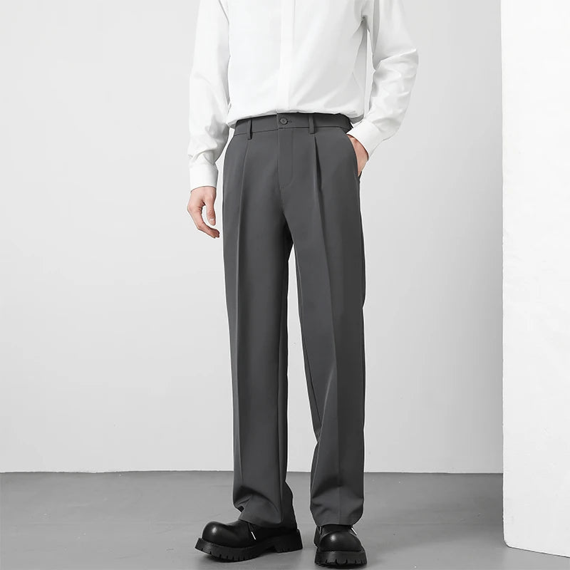 2025 Men's Loose Suit Pants Classic Straight Solid Color Drape Elastic