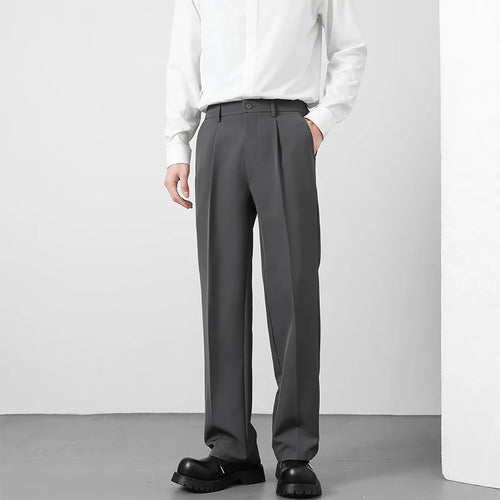 2025 Men's Loose Suit Pants Classic Straight Solid Color Drape Elastic