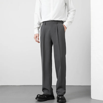 2025 Men's Loose Suit Pants Classic Straight Solid Color Drape Elastic