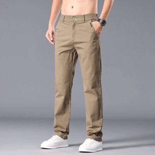 New Casual Pants Men Straight Fit Stretch Autumn Chino Trousers Male