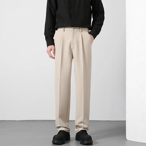 2025 Men's Loose Suit Pants Classic Straight Solid Color Drape Elastic
