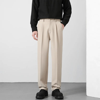 2025 Men's Loose Suit Pants Classic Straight Solid Color Drape Elastic