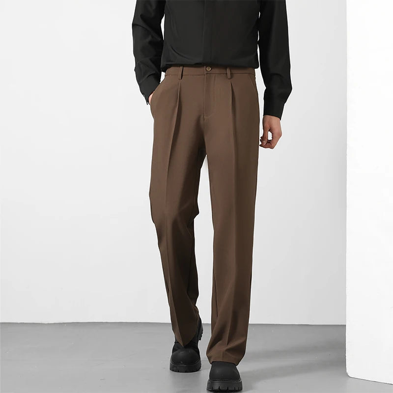 2025 Men's Loose Suit Pants Classic Straight Solid Color Drape Elastic