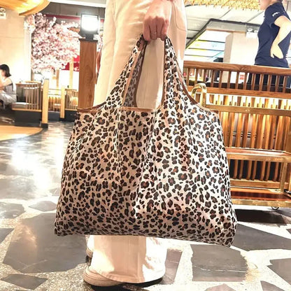 Large Capacity Leopard Print Hand Shopping Bag Women's Daily Folding