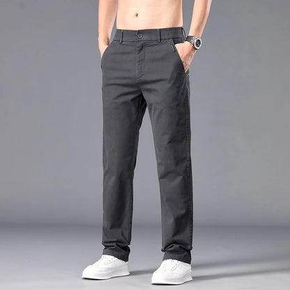 New Casual Pants Men Straight Fit Stretch Autumn Chino Trousers Male