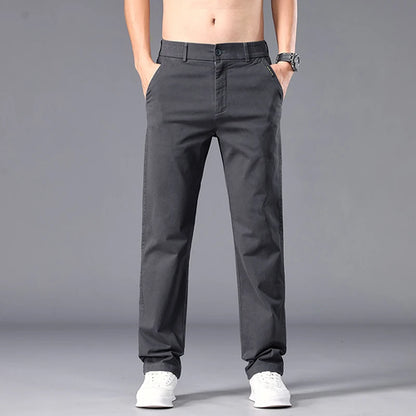 New Casual Pants Men Straight Fit Stretch Autumn Chino Trousers Male