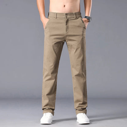 New Casual Pants Men Straight Fit Stretch Autumn Chino Trousers Male