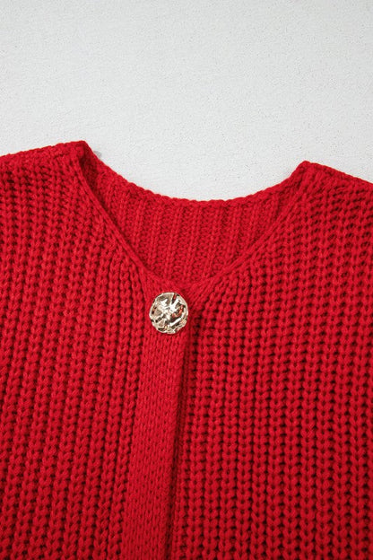 Solid Textured Buttoned Oversized Sweater Vest