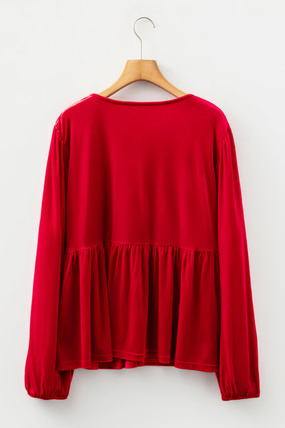Plus Size Velvet Tie Front Peplum Blouse