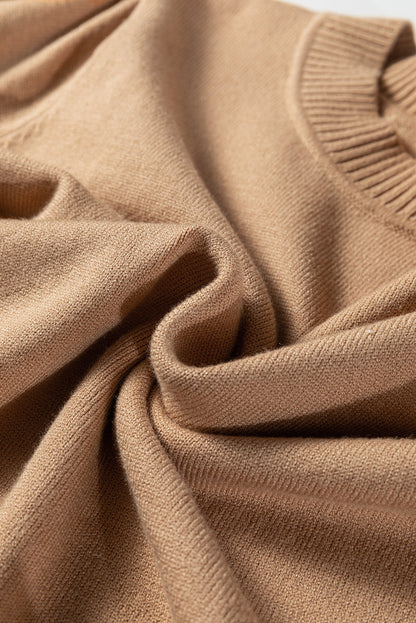 Solid Knit Short Puff Sleeve Sweater
