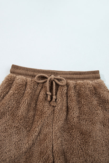 Sherpa Zip-Up Hoodie and Drawstring Shorts Set