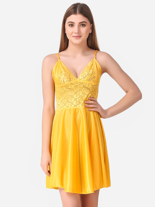 Romaisa Women's Satin Solid Yellow Nightwear Set ( Pack of 6 )