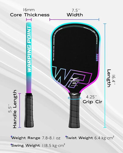 Neon Pickleball Paddle 16mm Core in blue, purple, violet Warping Point