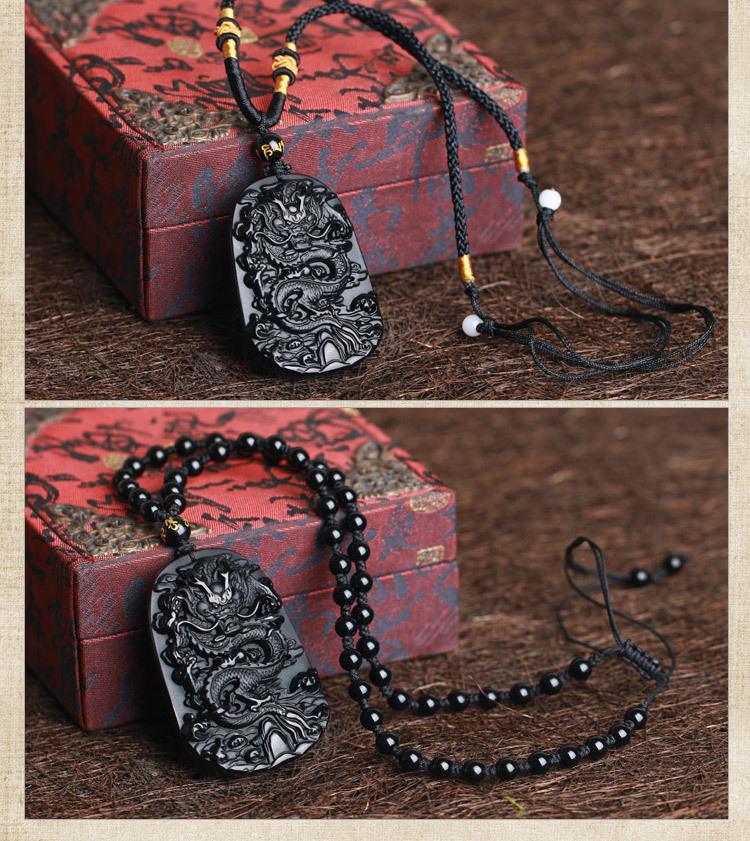 Dragon Black Obsidian Necklace - Lucky Charm
