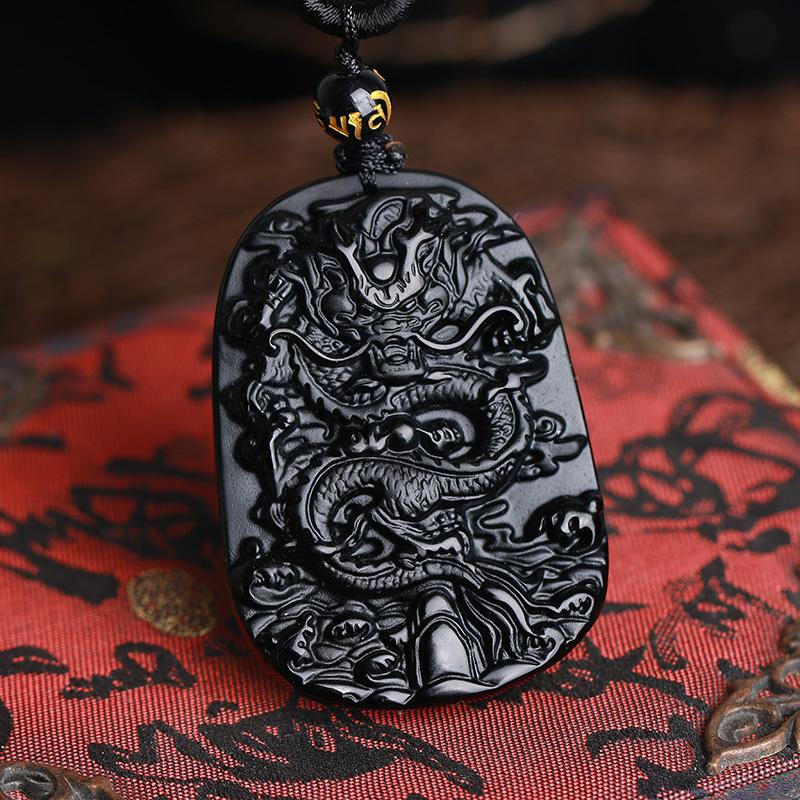 Dragon Black Obsidian Necklace - Lucky Charm