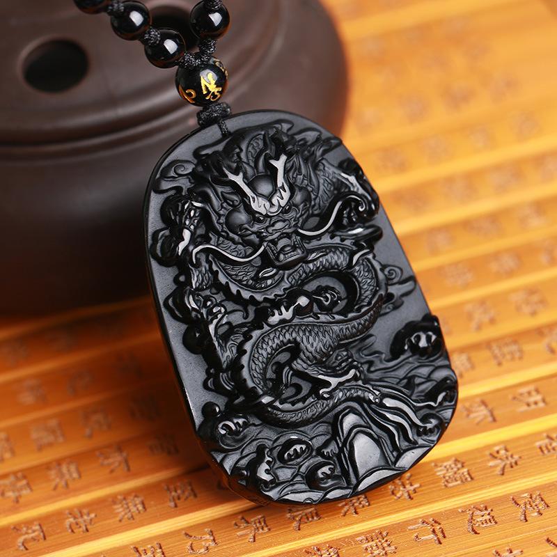 Dragon Black Obsidian Necklace - Lucky Charm