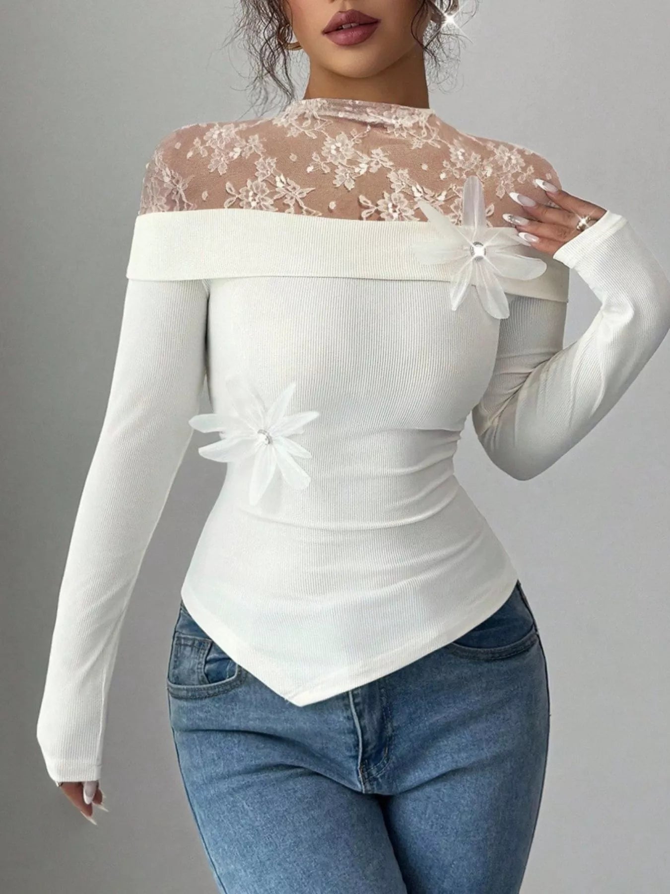 Lace Detail Long Sleeve Top