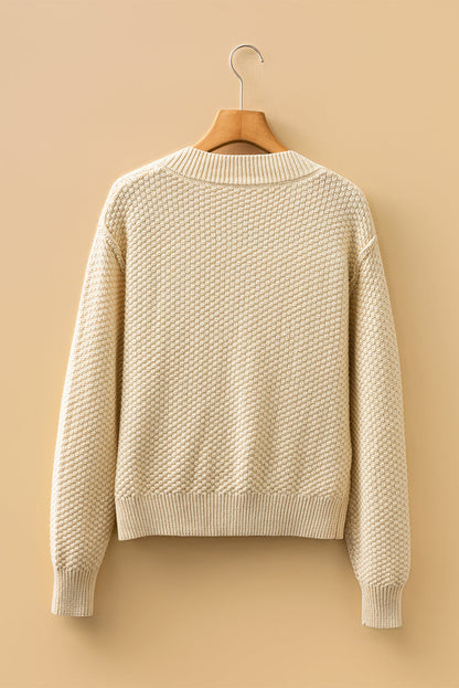 Solid Button-Up Cropped Cardigan Sweater