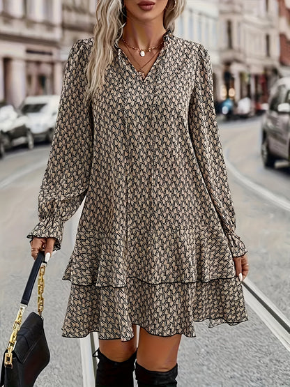 Elegant Plus Size V-Neck Ruffle Sleeve Mini Dress