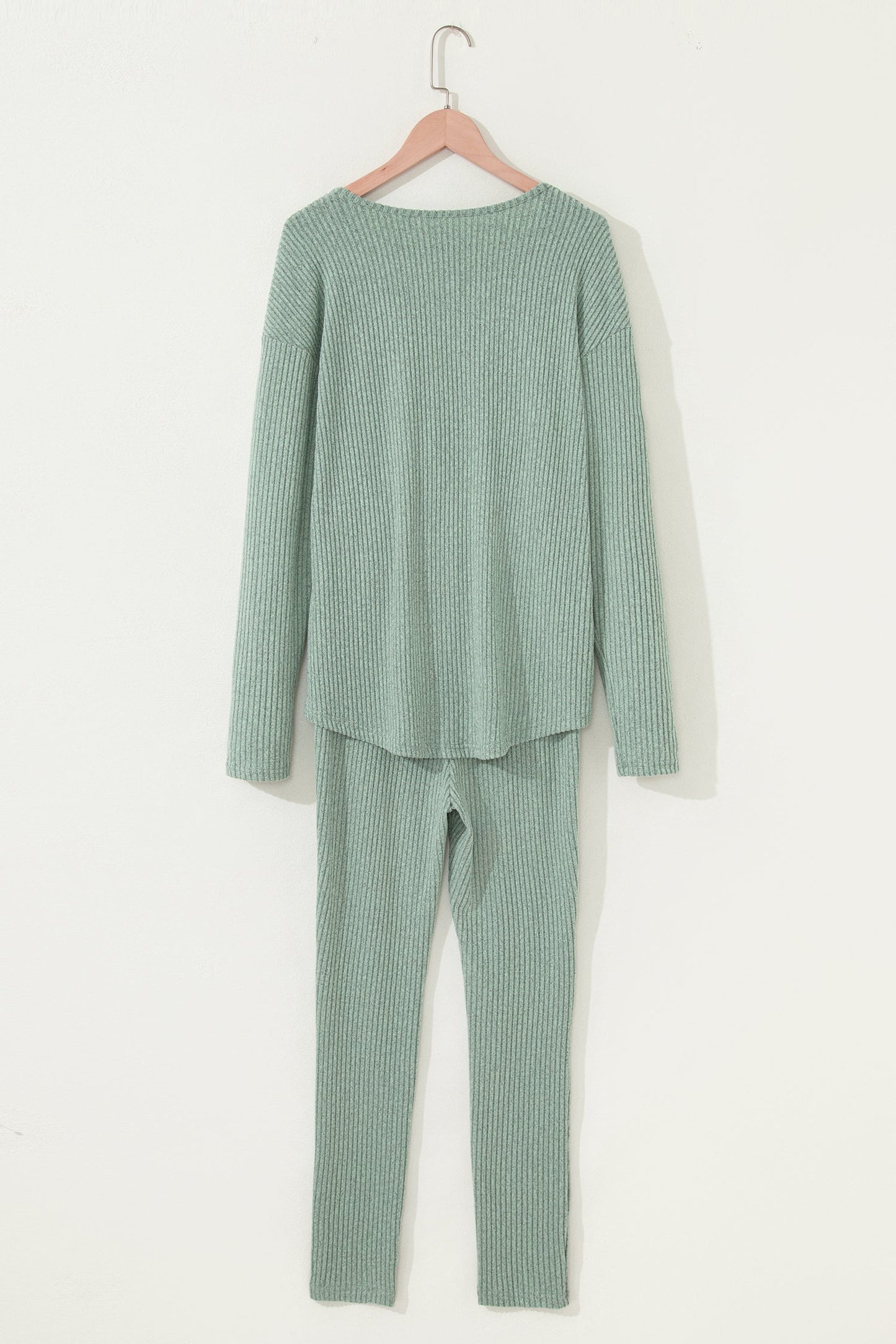 Ribbed Knit Long Sleeve Top and Leggings Set
