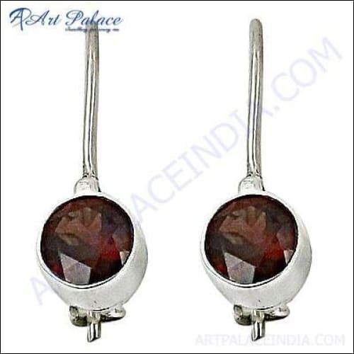 Genuine Garnet Gemstone 925 Sterling Silver Earrings - Fine Jewelry
