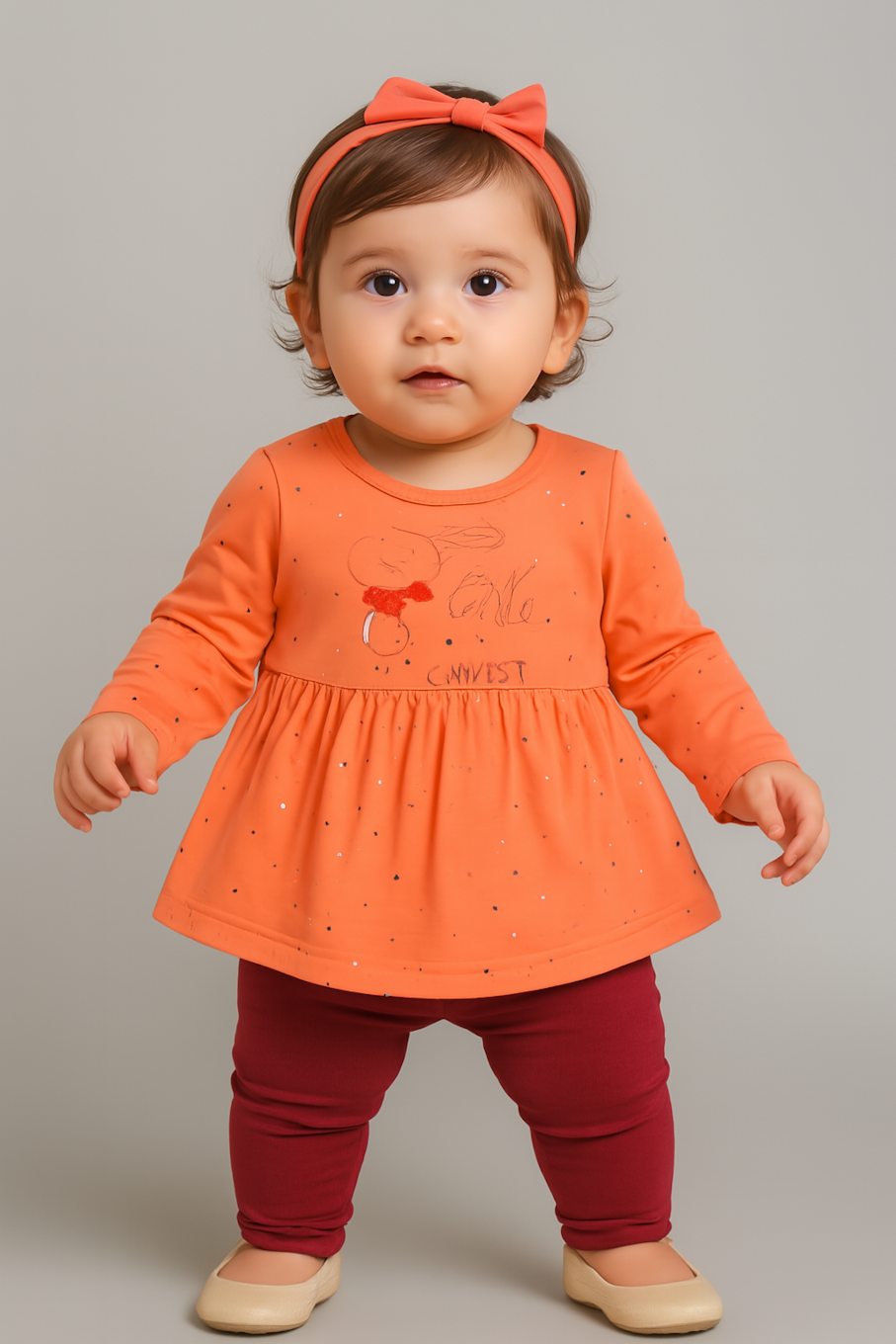 Knee-Length A-Line Dress for girls-Orange (Size-2-3 YEAR) | D143
