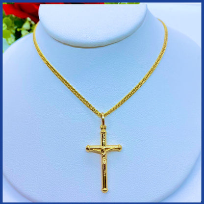 18K Real Gold Cross Necklace 24”