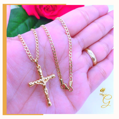 18K Real Gold Cross Necklace 18”