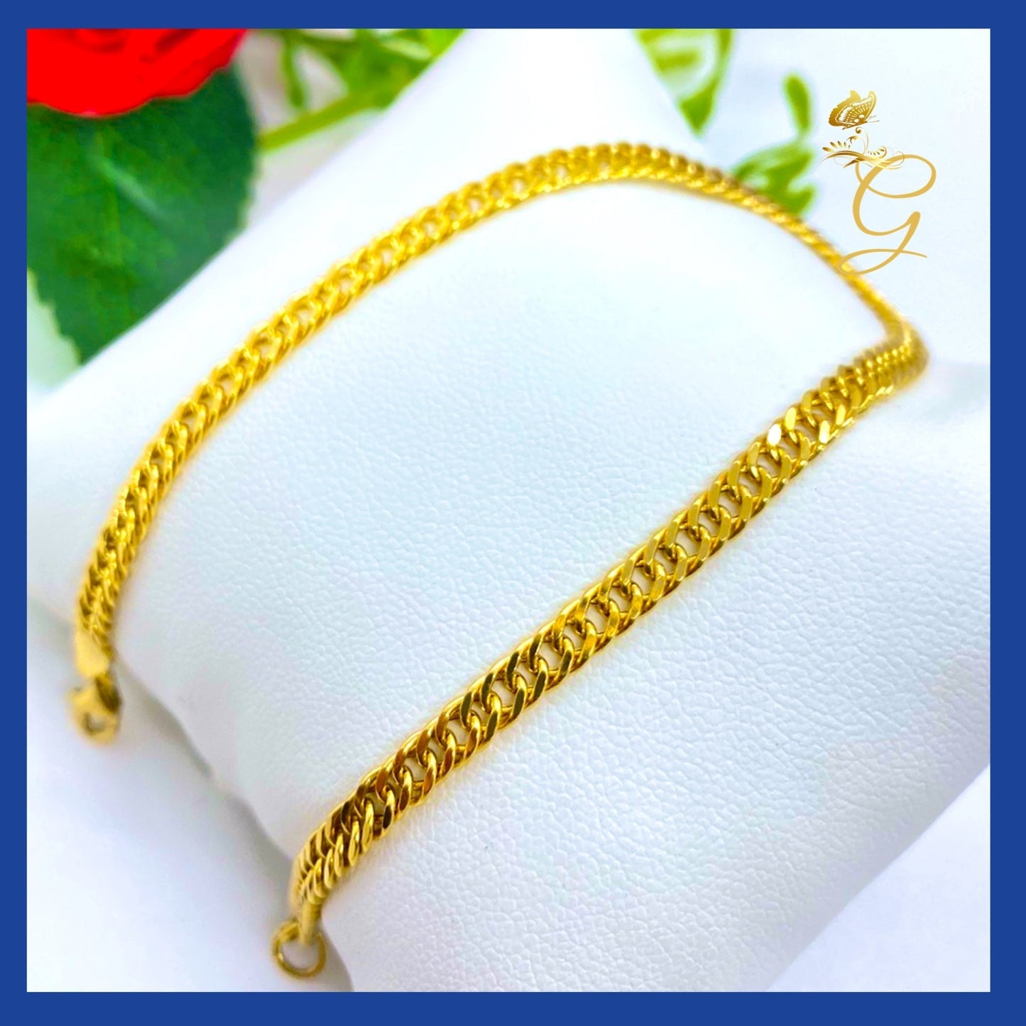 18K Real Gold Curb Link Bracelet 8.5”