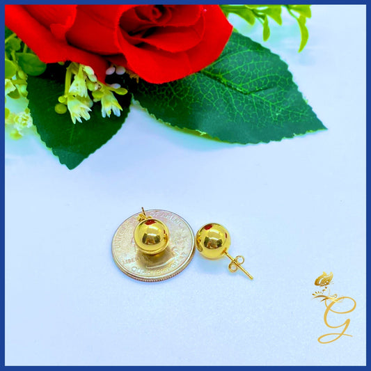 18K Real Gold Ball stud  Earrings