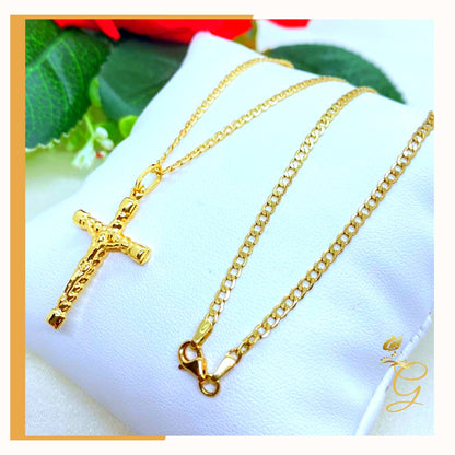18K Real Gold Cross Necklace 18”