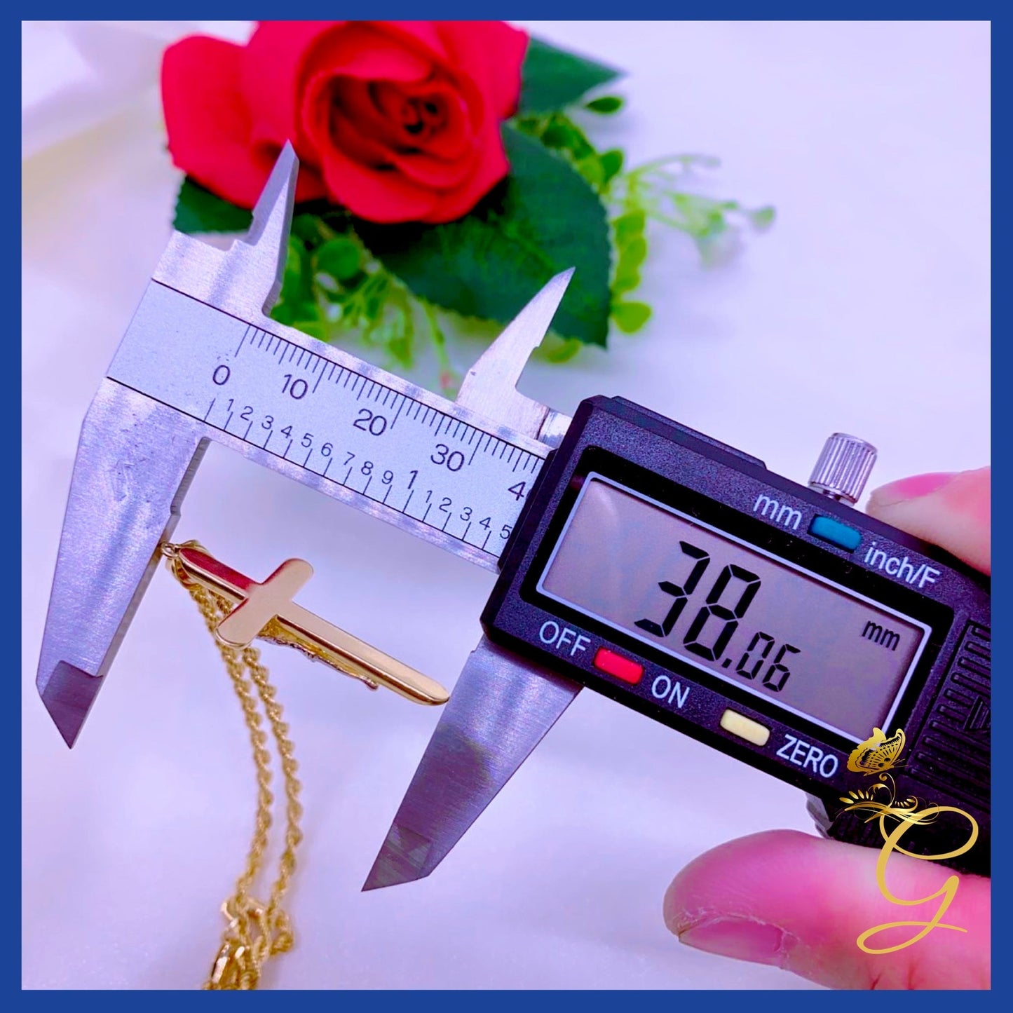 18K Real Gold Cross Necklace 20”