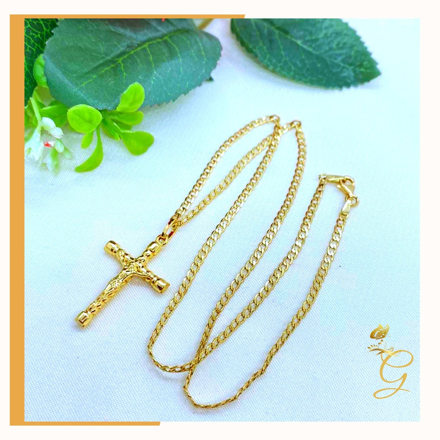 18K Real Gold Cross Necklace 18”