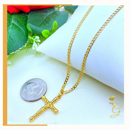 18K Real Gold Cross Necklace 18”