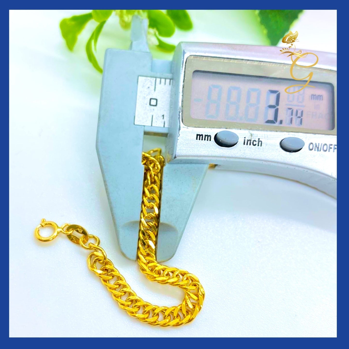 18K Real Gold Curb Link Bracelet 8.5”