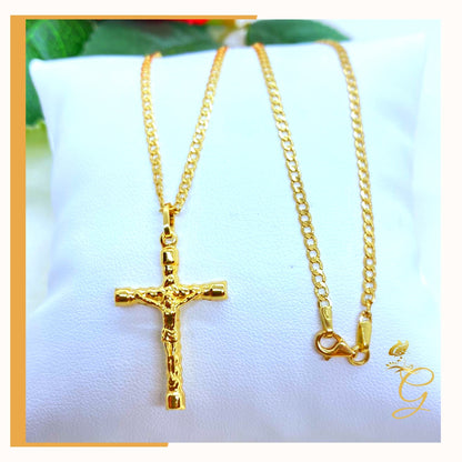 18K Real Gold Cross Necklace 18”