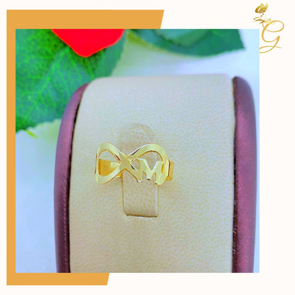 18K Real Solid Gold Personalized Infinity Intial Ring