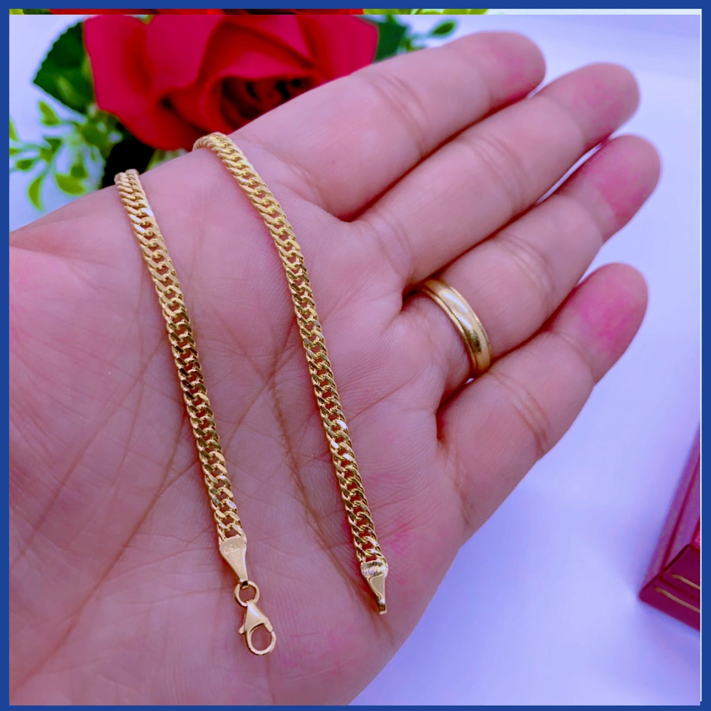 18K Real Gold Double Curb Bracelet 8”