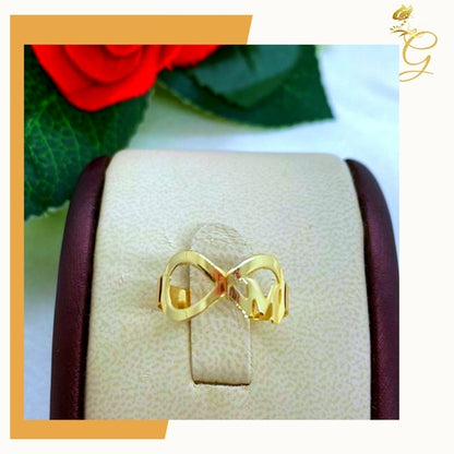 18K Real Solid Gold Personalized Infinity Intial Ring