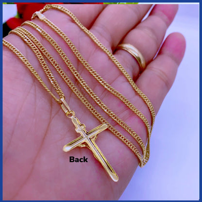 18K Real Gold Cross Necklace 24”