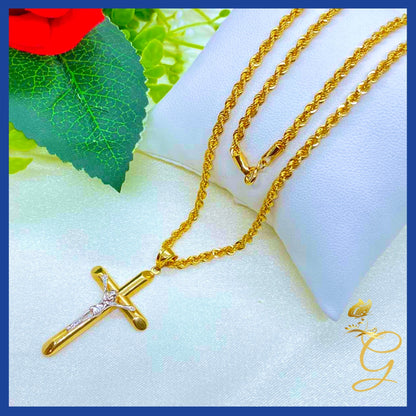 18K Real Gold Cross Necklace 20”