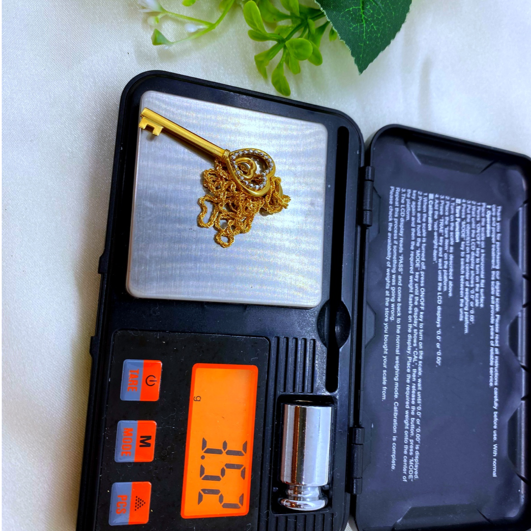 18K Real Gold Heart Key Necklace 18”