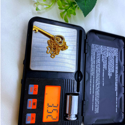 18K Real Gold Heart Key Necklace 18”