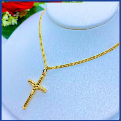18K Real Gold Cross Necklace 24”