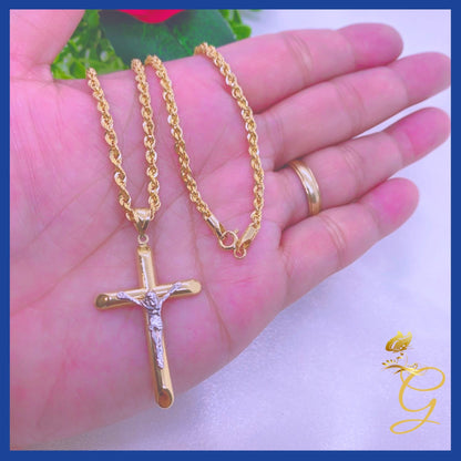 18K Real Gold Cross Necklace 20”