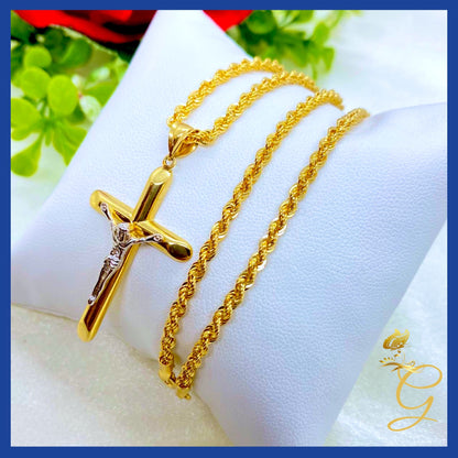 18K Real Gold Cross Necklace 20”