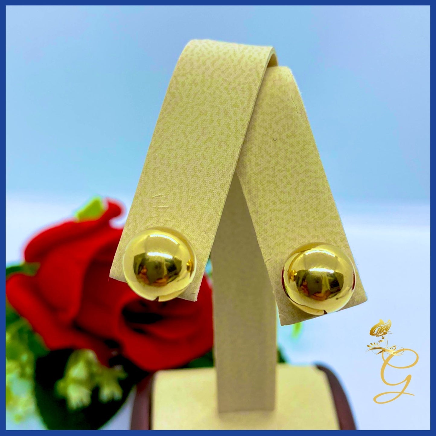 18K Real Gold Ball stud  Earrings